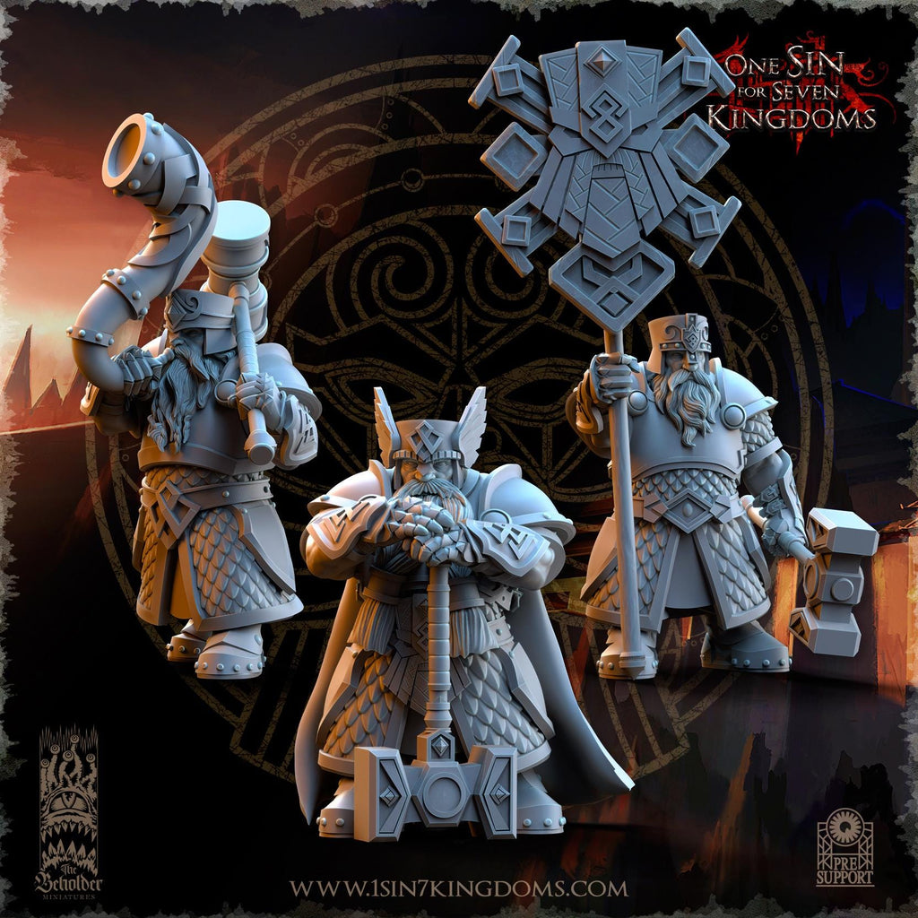 Dwarven Kingdoms Hammer Brotherhood Command Group - in 12k- by The Beholder Miniatures