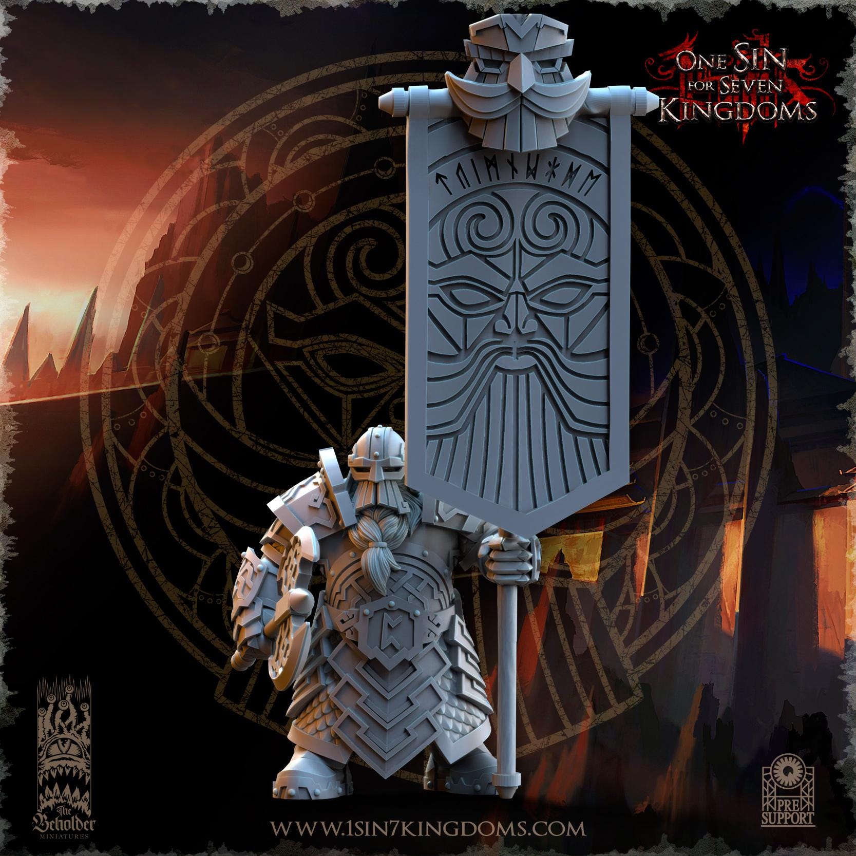Dwarven Kingdoms Ironheads Warriors Command Group - in 12k- by The Beholder Miniatures