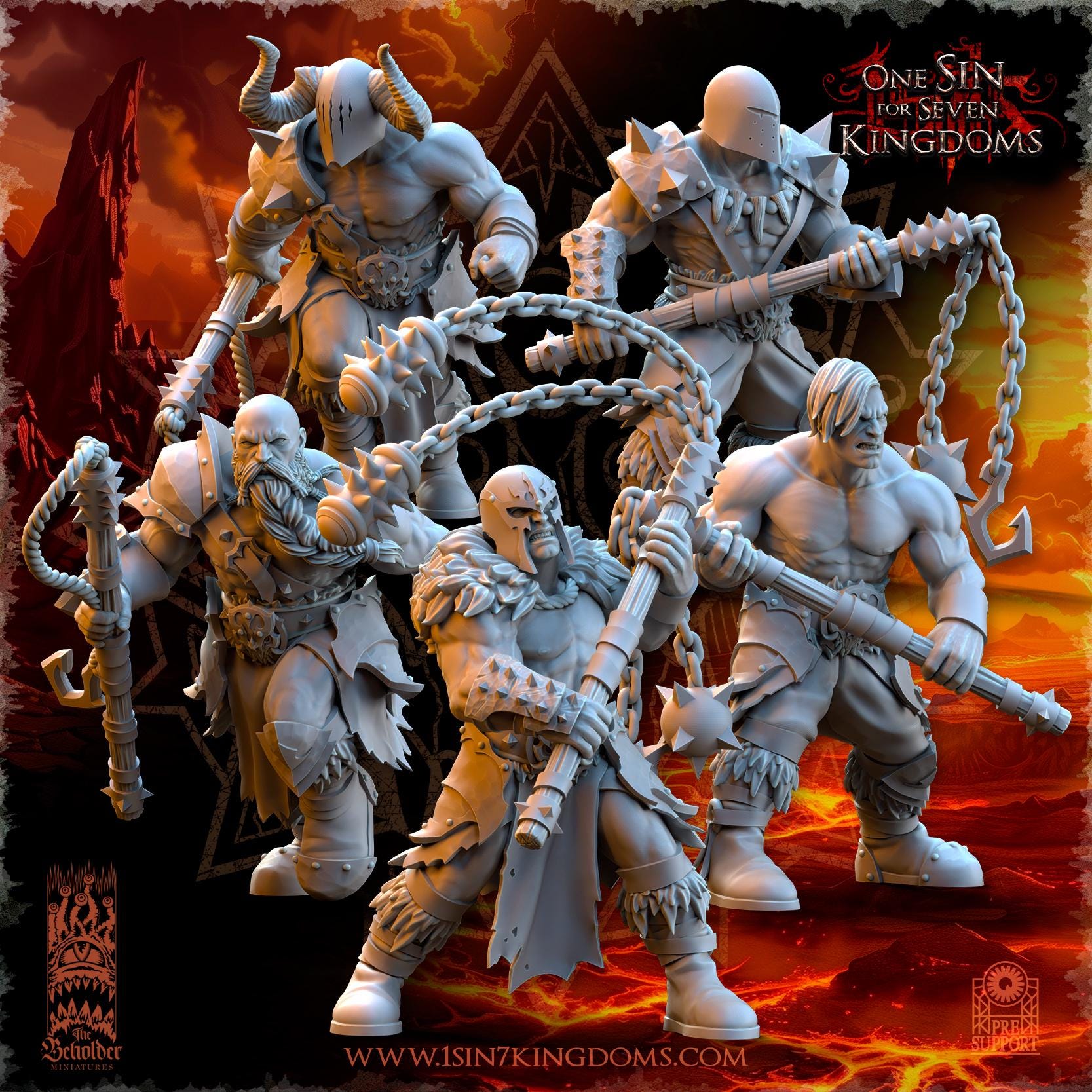 Realms of Mayhem Barbarian Despoilers with Flail - in 12k- by The Beholder Miniatures