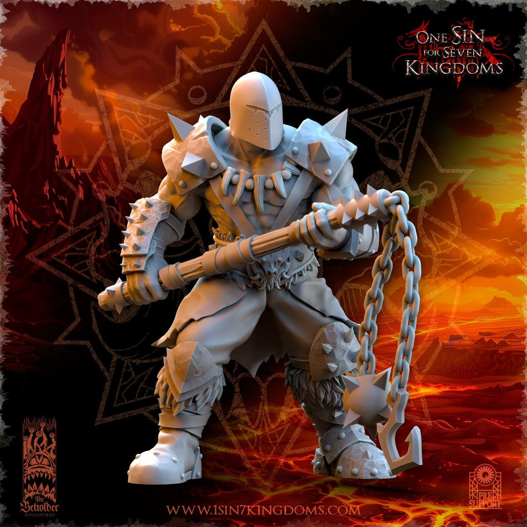 Realms of Mayhem Barbarian Despoilers with Flail - in 12k- by The Beholder Miniatures