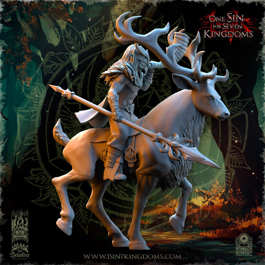 Evergreen Elves Deepwood Riders Command Group -  in 12k by The Beholder Miniatures