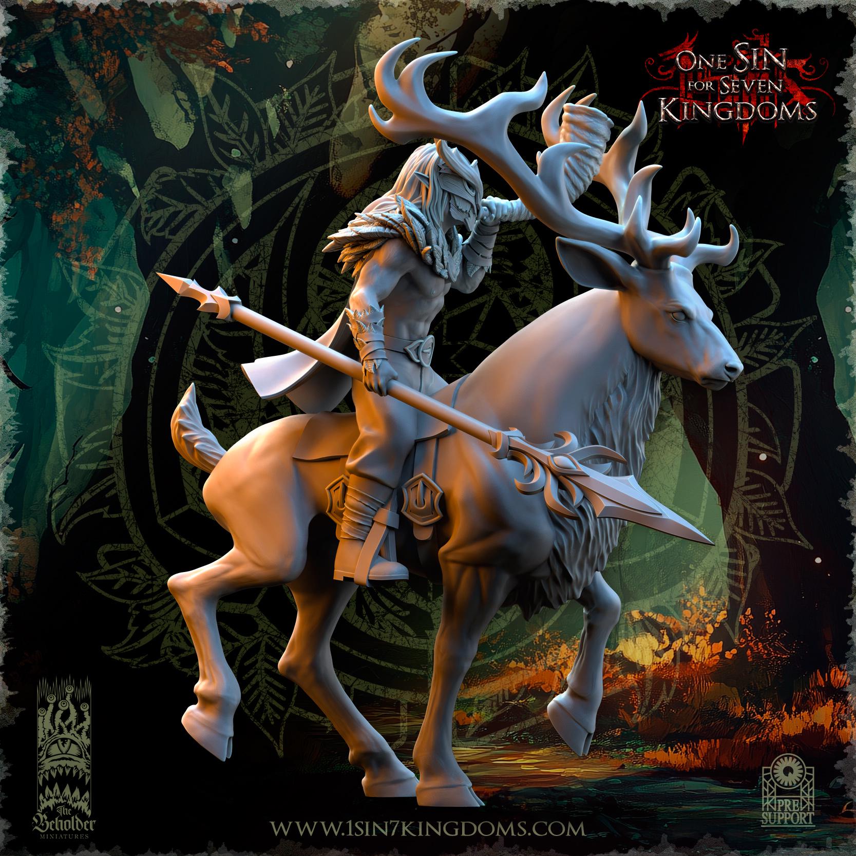 Evergreen Elves Deepwood Riders Command Group -  in 12k by The Beholder Miniatures