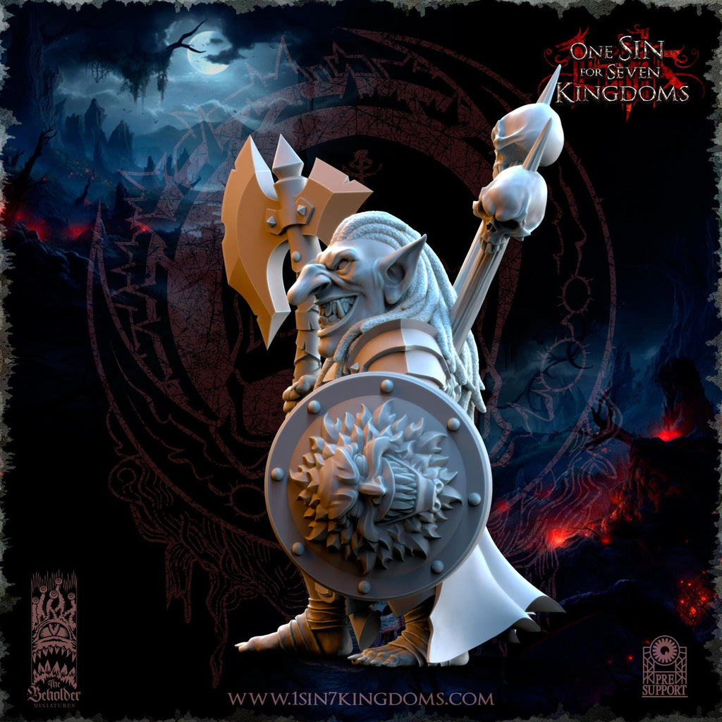 Mortus, The Black Horde Goblins Warlord miniature - in 12K - by The Beholder Miniatures