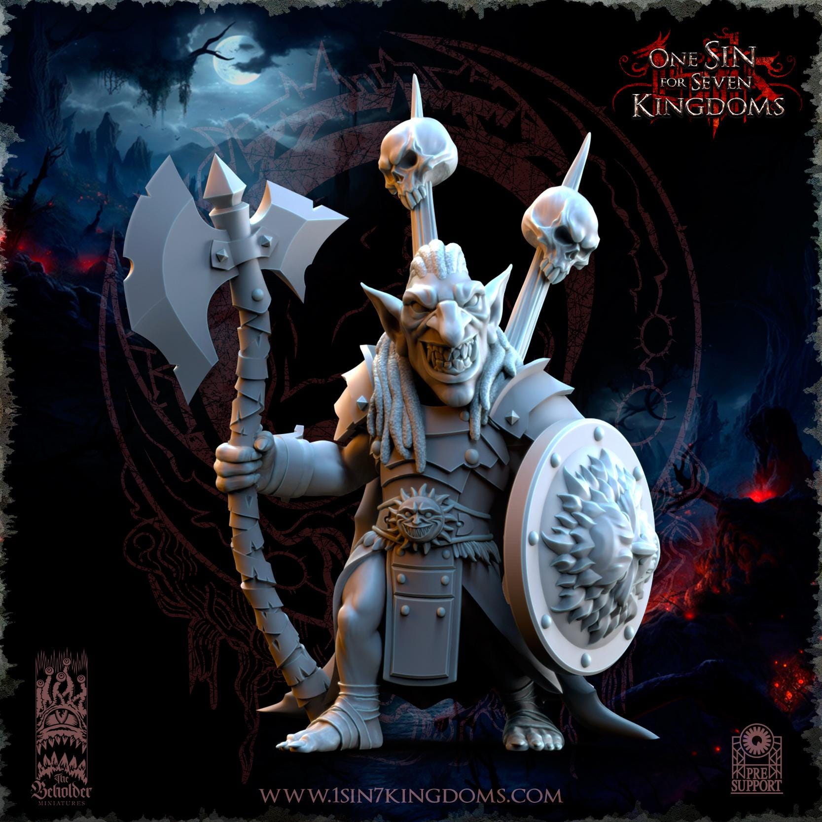 Mortus, The Black Horde Goblins Warlord miniature - in 12K - by The Beholder Miniatures