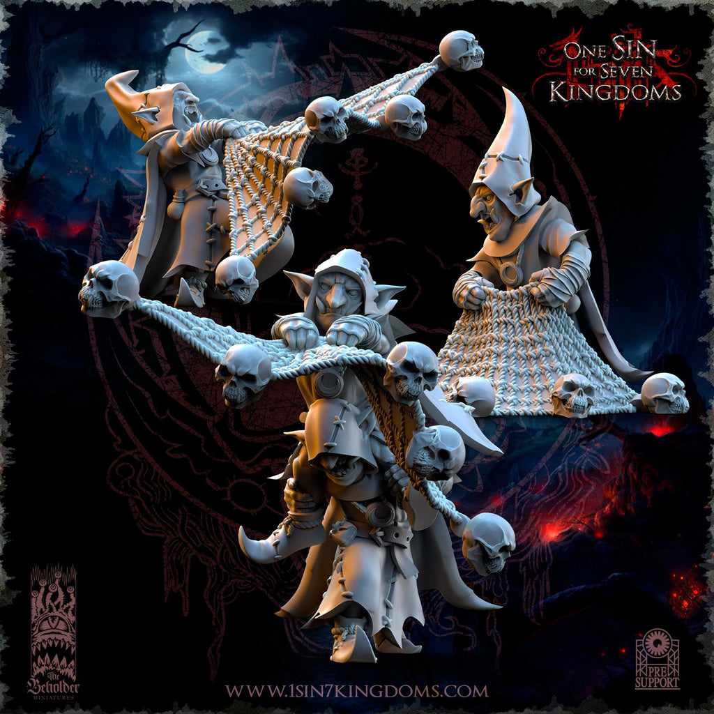 The Black Horde Goblins Skull Net Throwers miniatures - in 12K - by The Beholder Miniatures