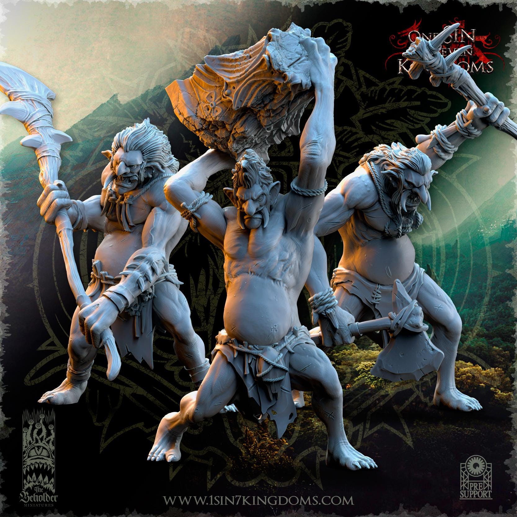 Mountain Trolls  miniature - in 12K- by The Beholder Miniatures