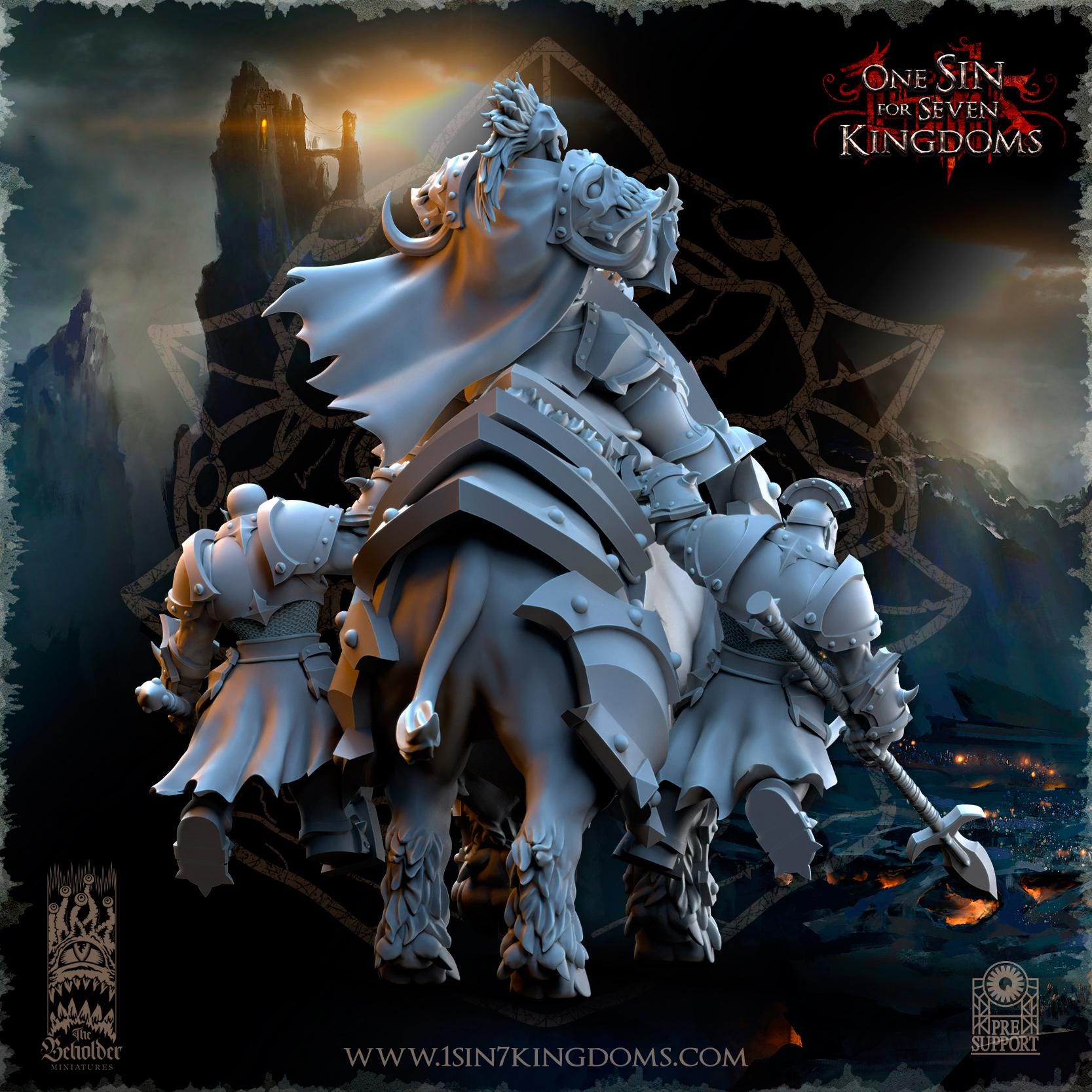 Khur Gann Nestah Warlord on Warbringer Boar  miniature - in 12K- by The Beholder Miniatures