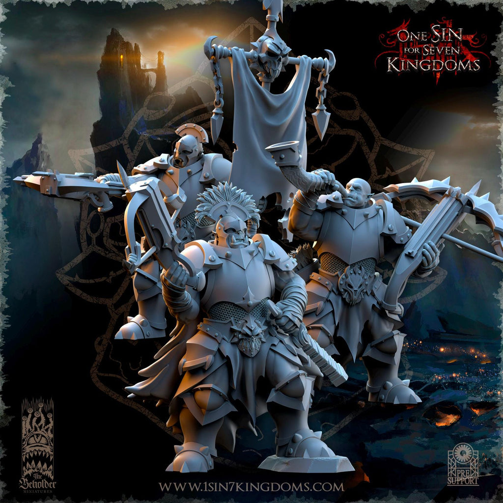 Nestah Orcs Crossbowers Command Group miniature - in 12K- by The Beholder Miniatures