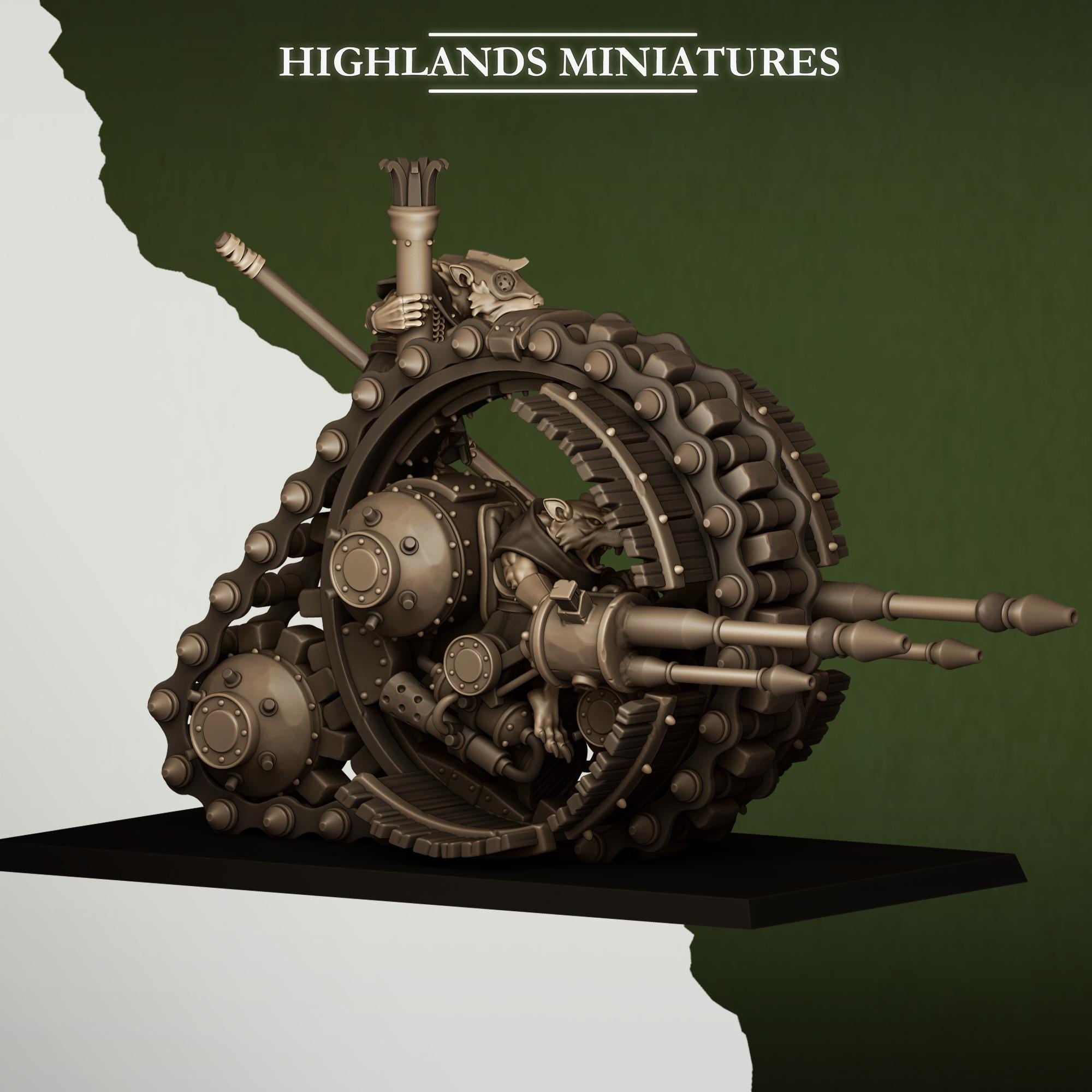 Sewer Vermin Wheeled Engine  miniature - in 12K - by Highlands Miniatures