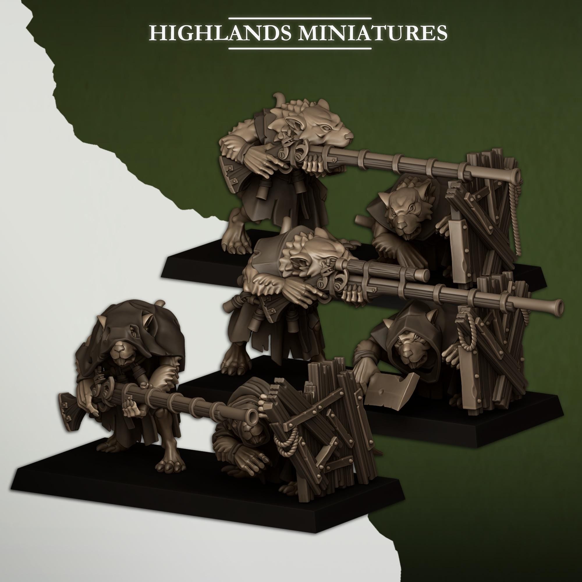 Vermin Shooters Teams - 3 models miniature - in 12K - by Highlands Miniatures