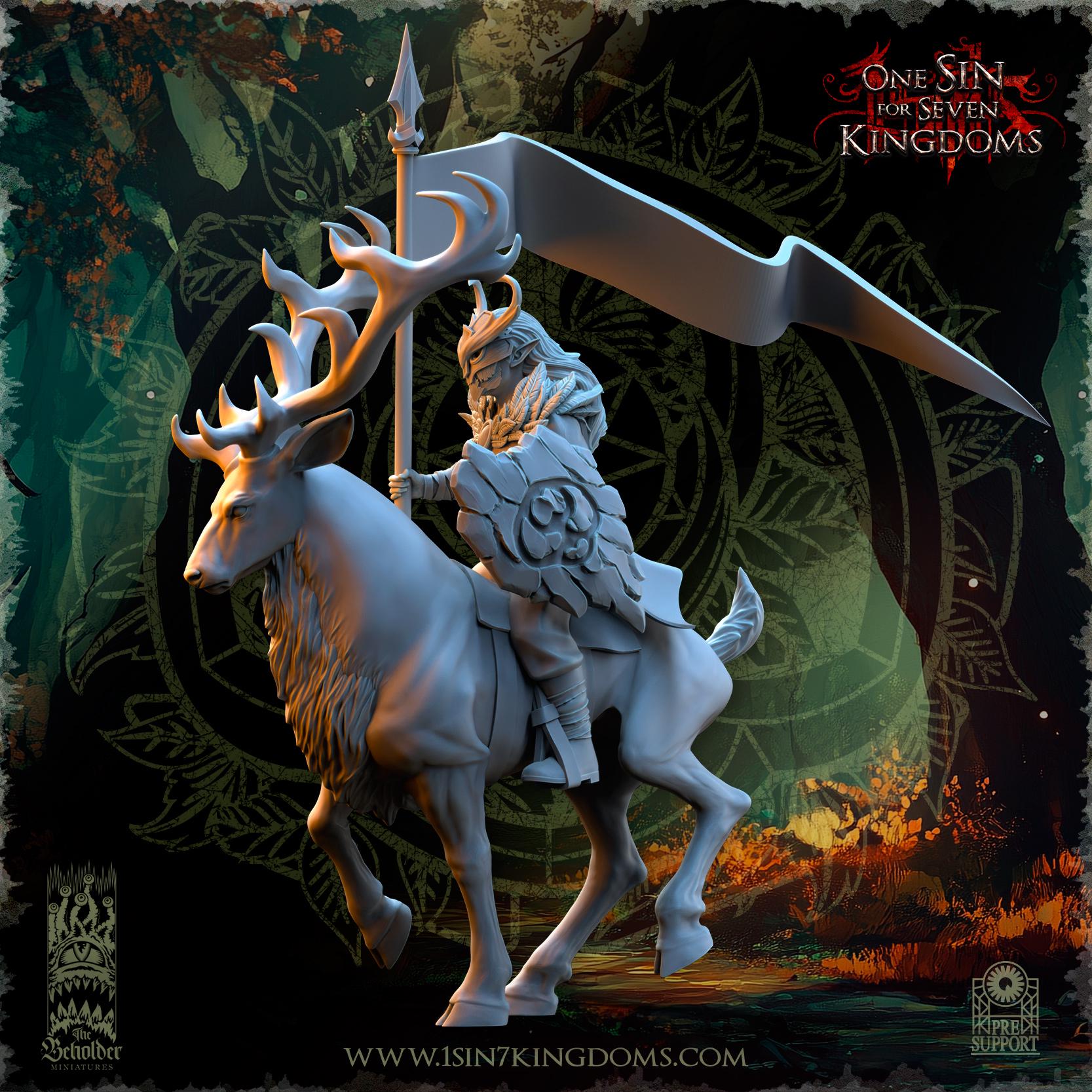 Evergreen Elves Deepwood Riders Command Group -  in 12k by The Beholder Miniatures