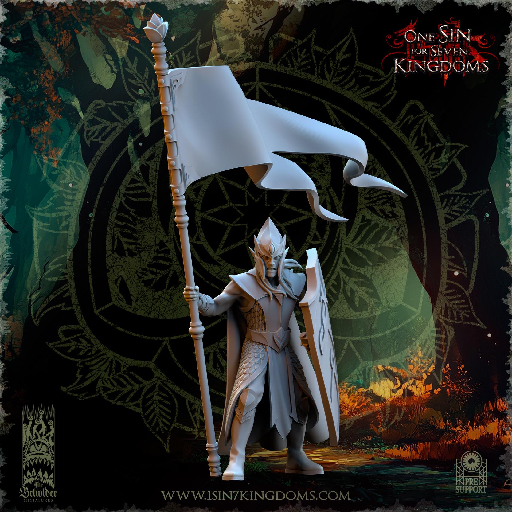 Evergreen Elves Forest Militia Command Group - in 12k by The Beholder Miniatures