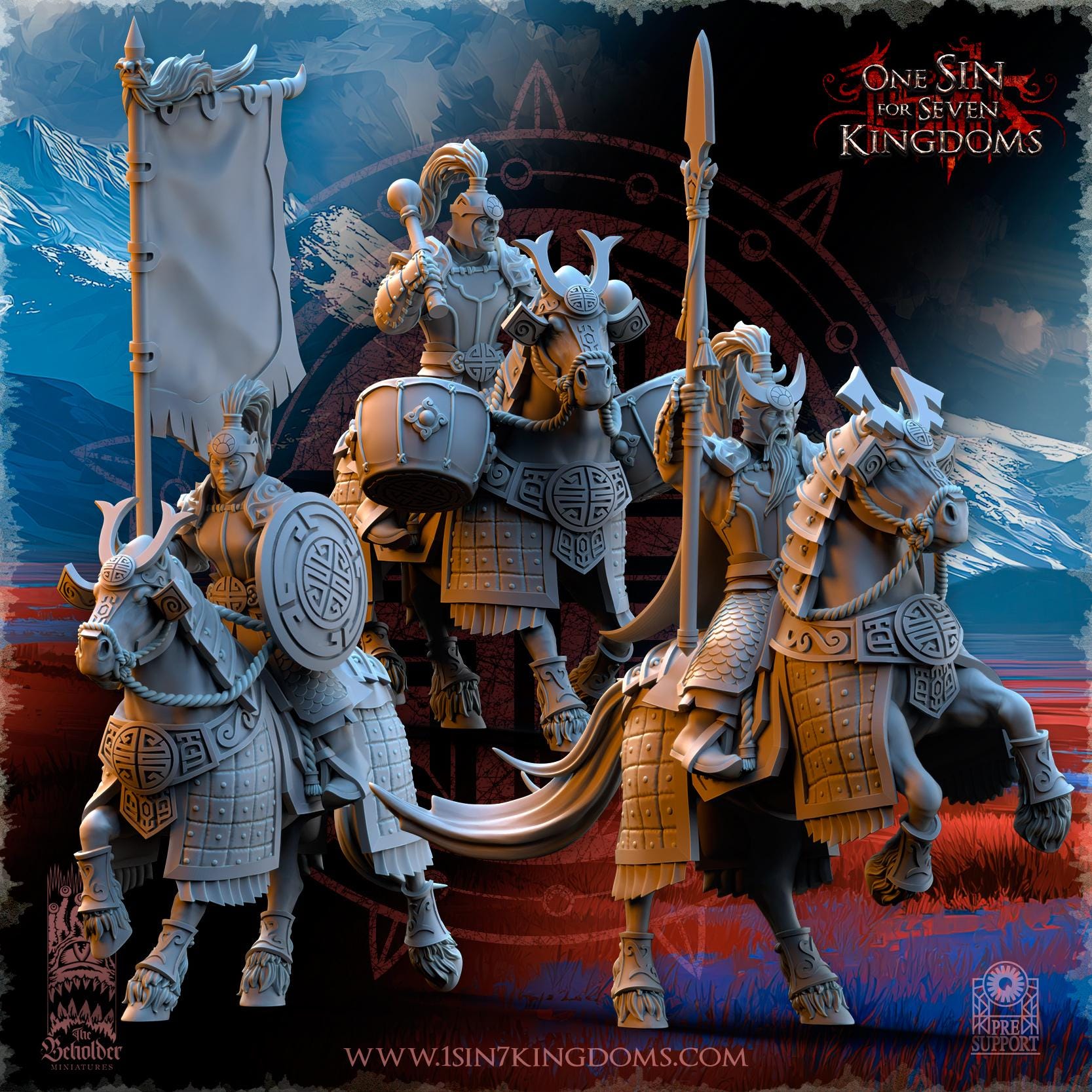Astarii Dynasty Riders Command Group - in 12k by The Beholder Miniatures