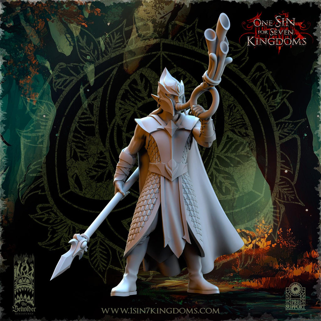 Evergreen Elves Forest Militia Command Group - in 12k by The Beholder Miniatures