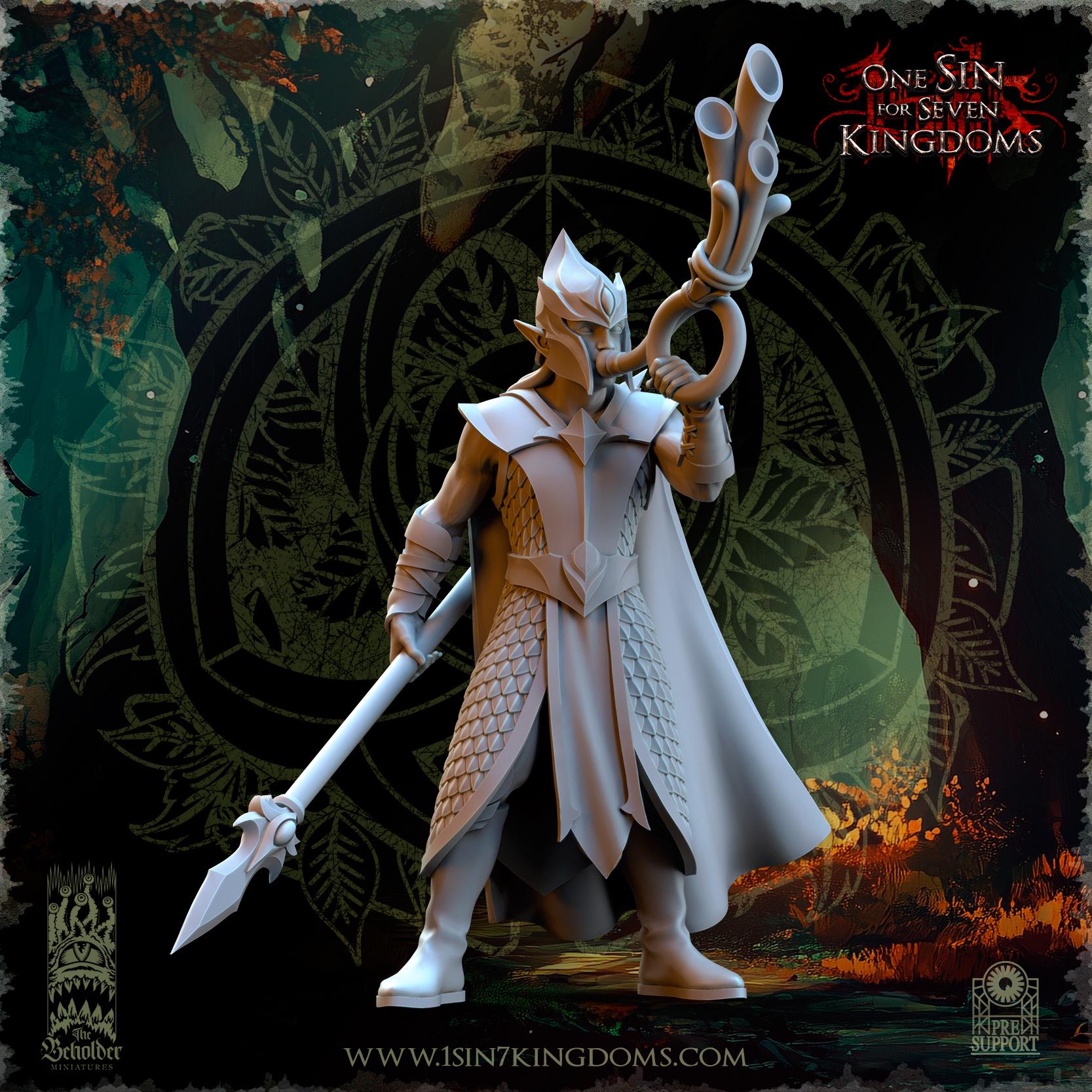 Evergreen Elves Forest Militia Command Group - in 12k by The Beholder Miniatures