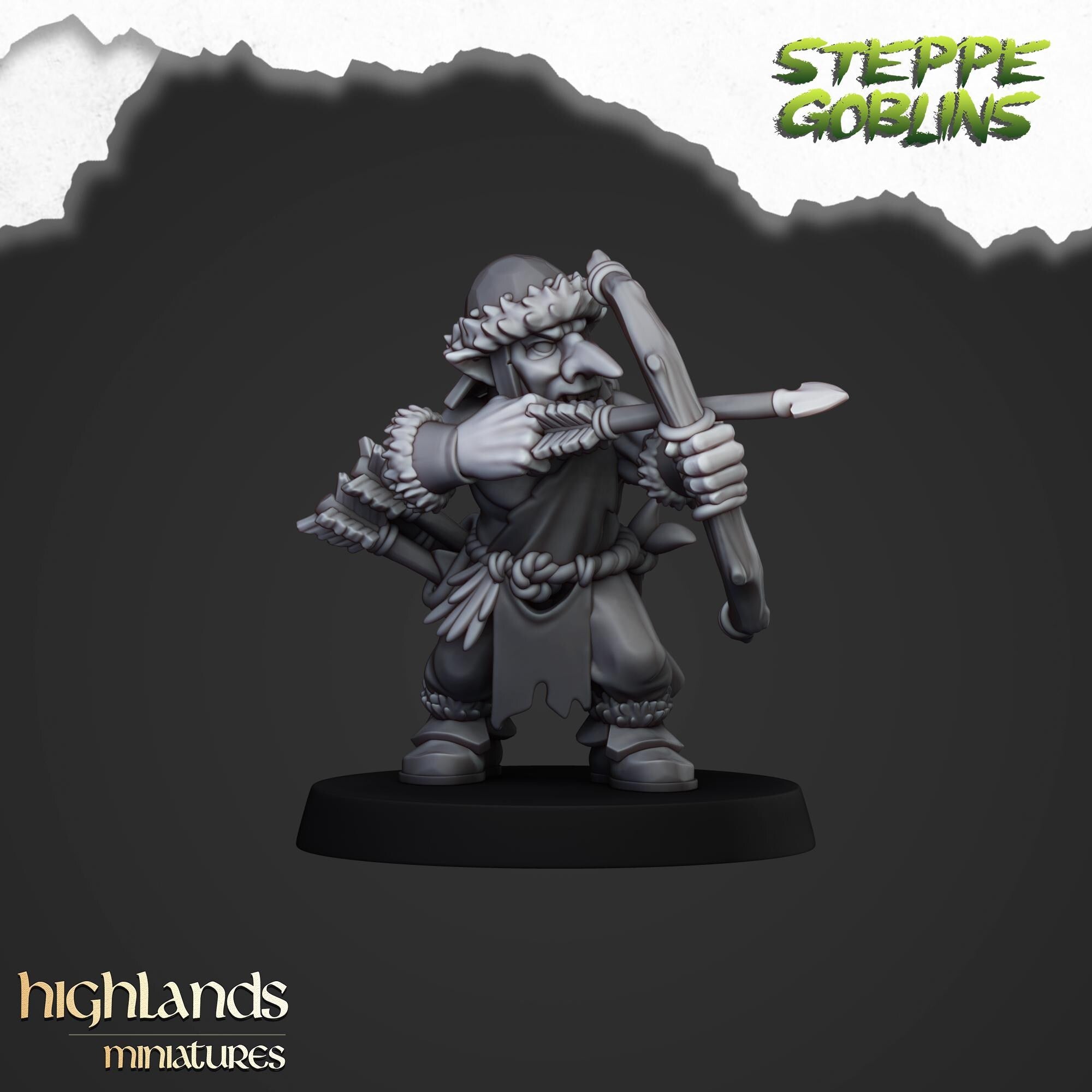 Steppe Goblin with bows miniature - in 12K - by Highlands Miniatures