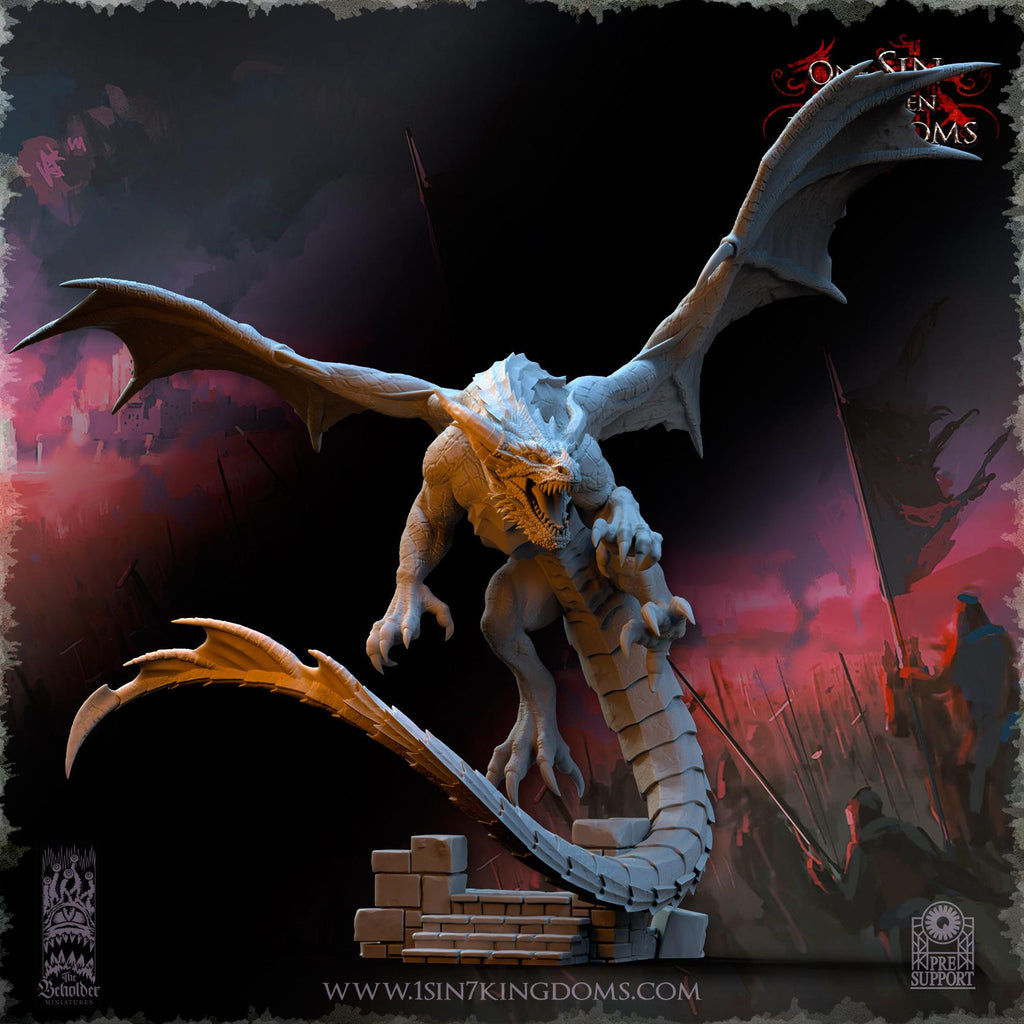 Wuthang, the Wasteland Dragonminiature - in 12K - by The Beholder Miniatures