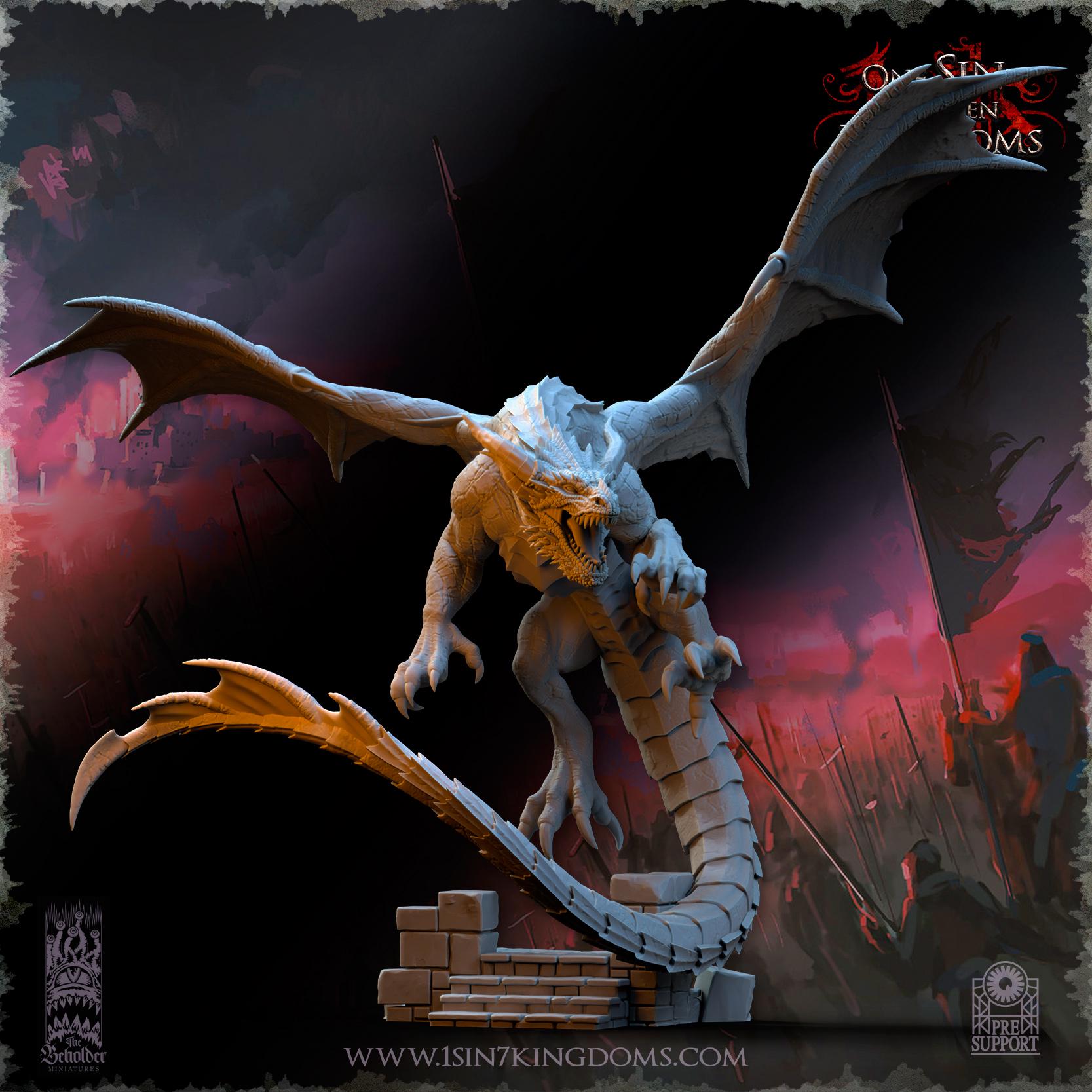Wuthang, the Wasteland Dragonminiature - in 12K - by The Beholder Miniatures