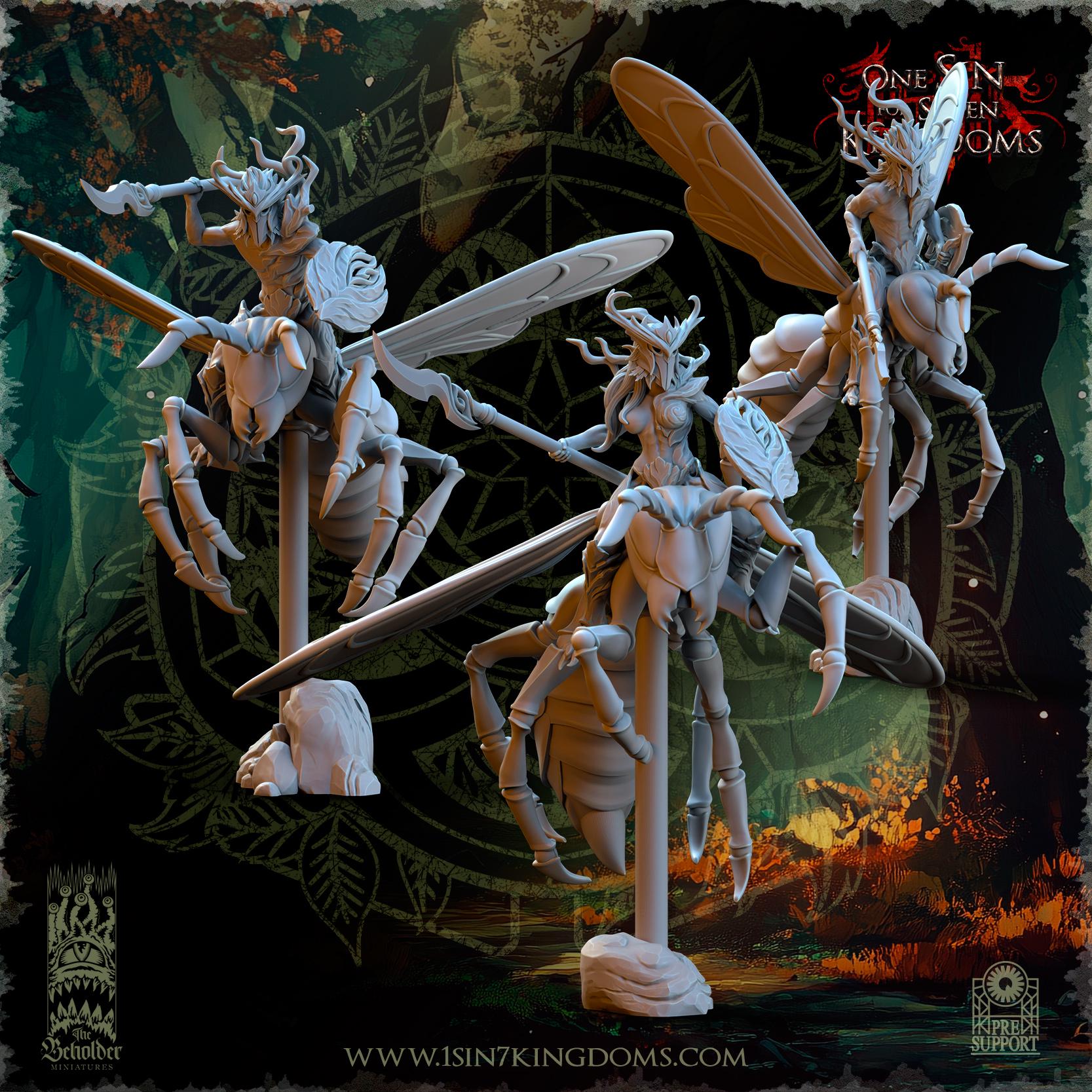 Evergreen Elves Spirits of the Forest Riders with Lance - in 12k- by The Beholder Miniatures