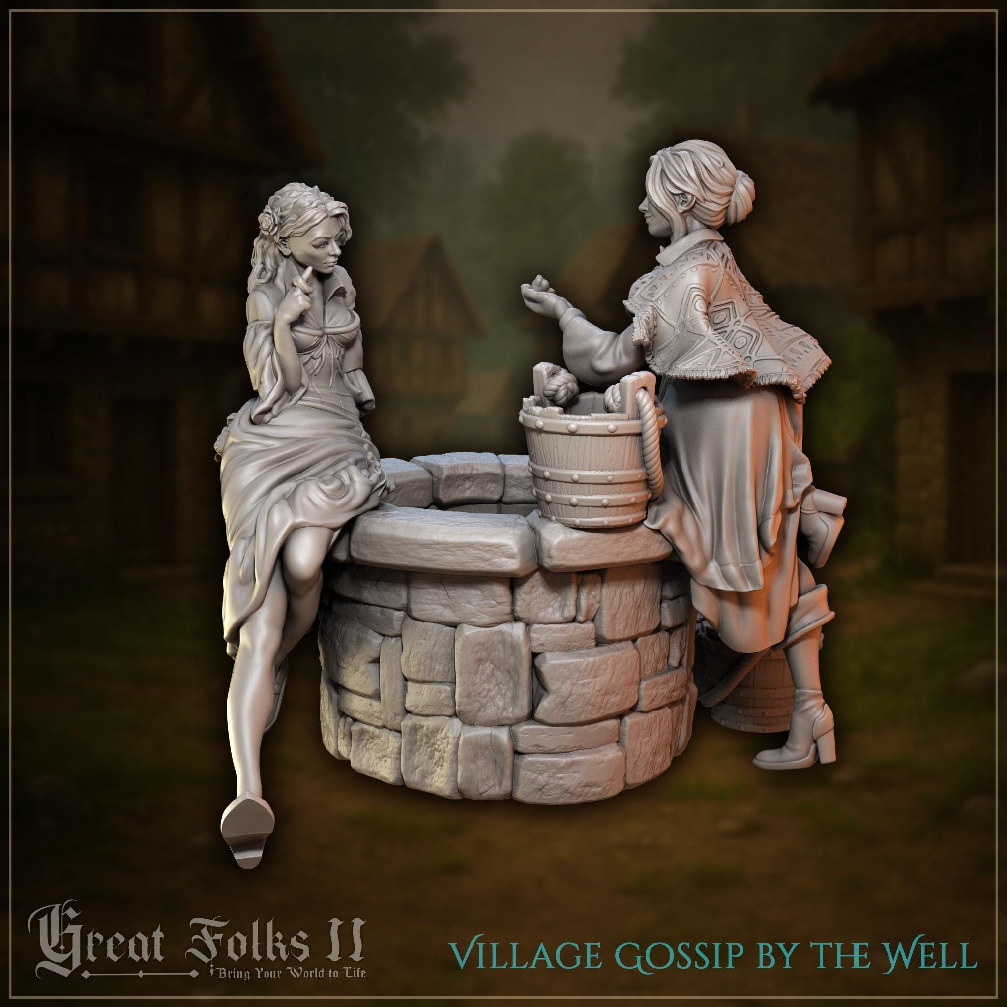Village Gossip by the Well - in 12k - by Great Grimoire