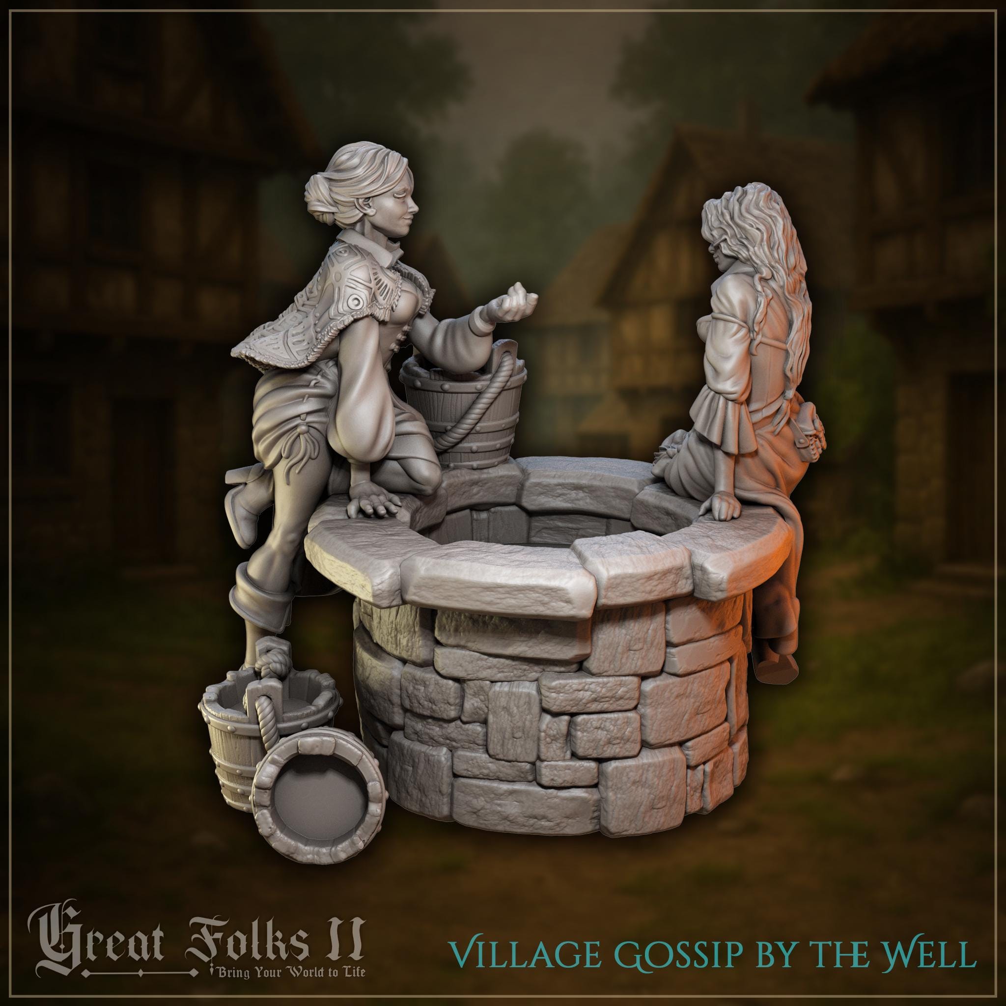 Village Gossip by the Well - in 12k - by Great Grimoire