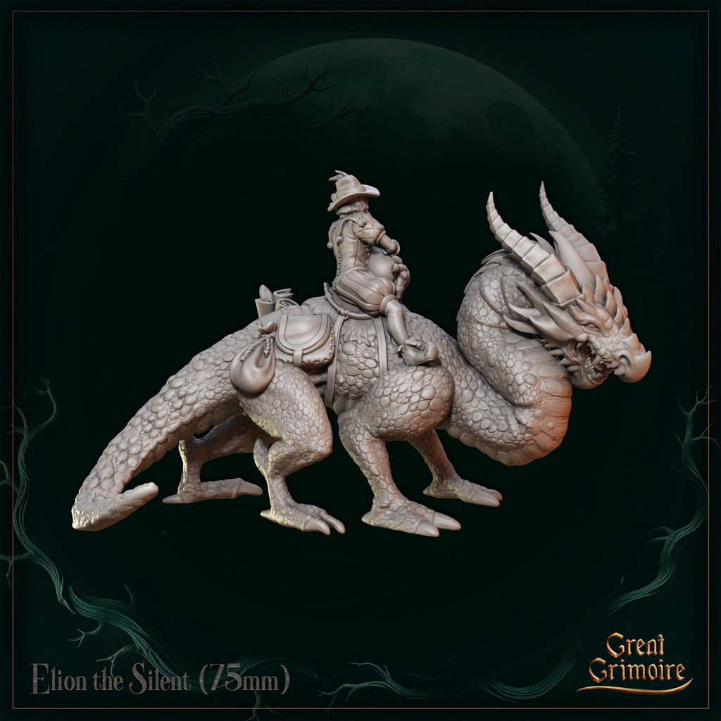 Elion the Silent on dragon - in 12k - by Great Grimoire