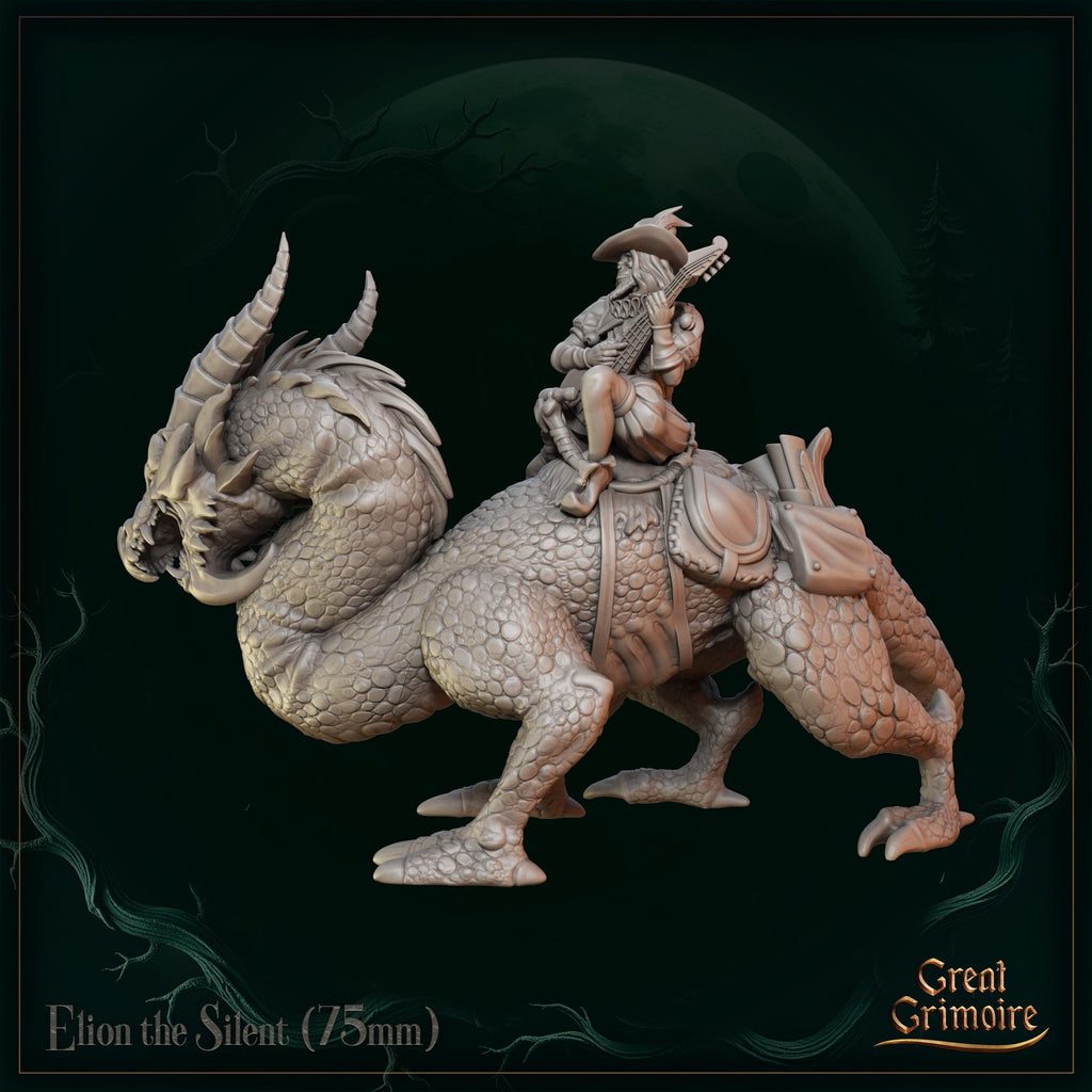 Elion the Silent on dragon - in 12k - by Great Grimoire