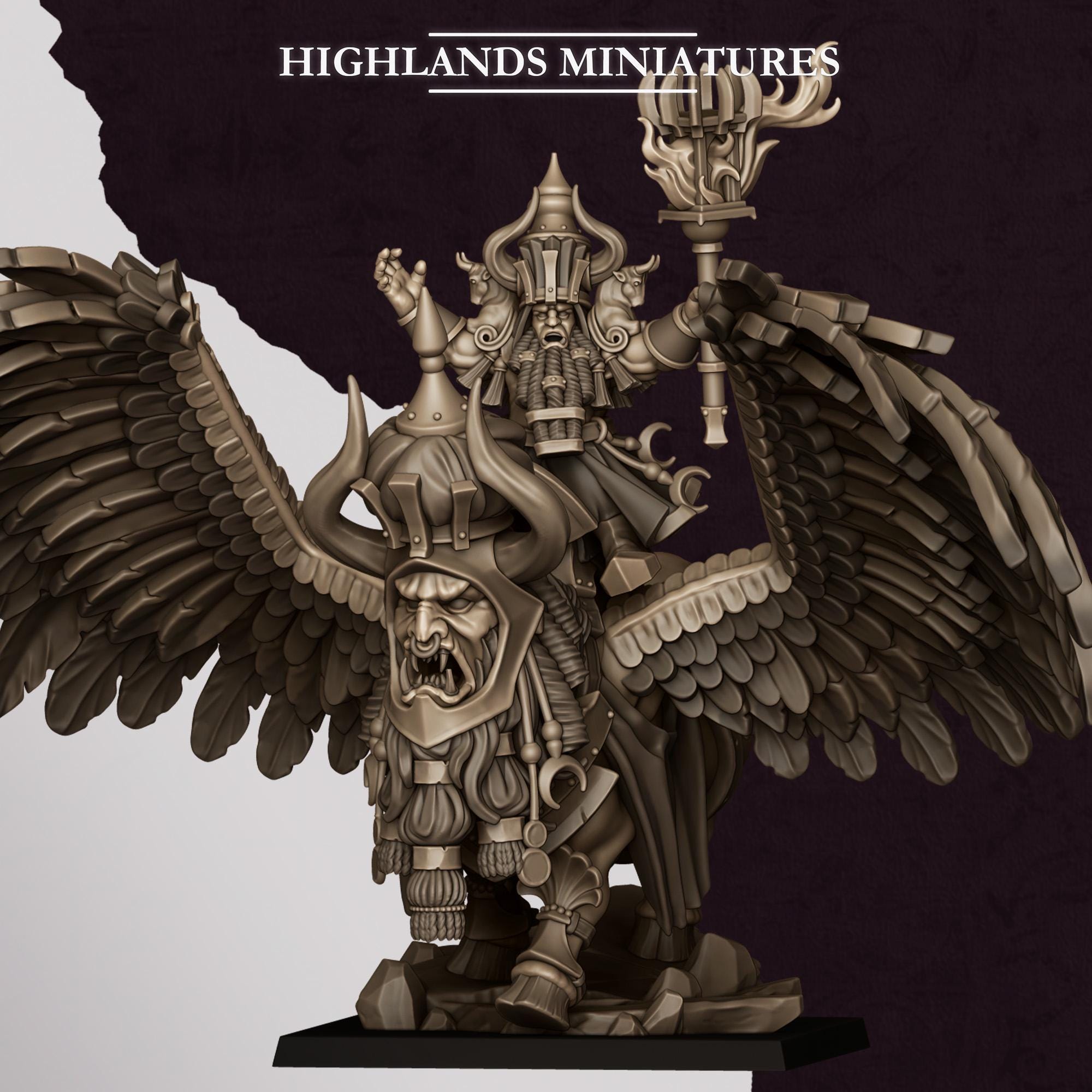 Great Sorcerer of Marduk on Lamassu  - in 12k- by Highlands Miniatures