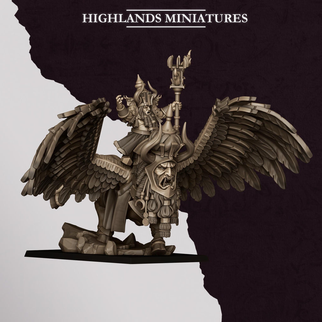 Great Sorcerer of Marduk on Lamassu  - in 12k- by Highlands Miniatures