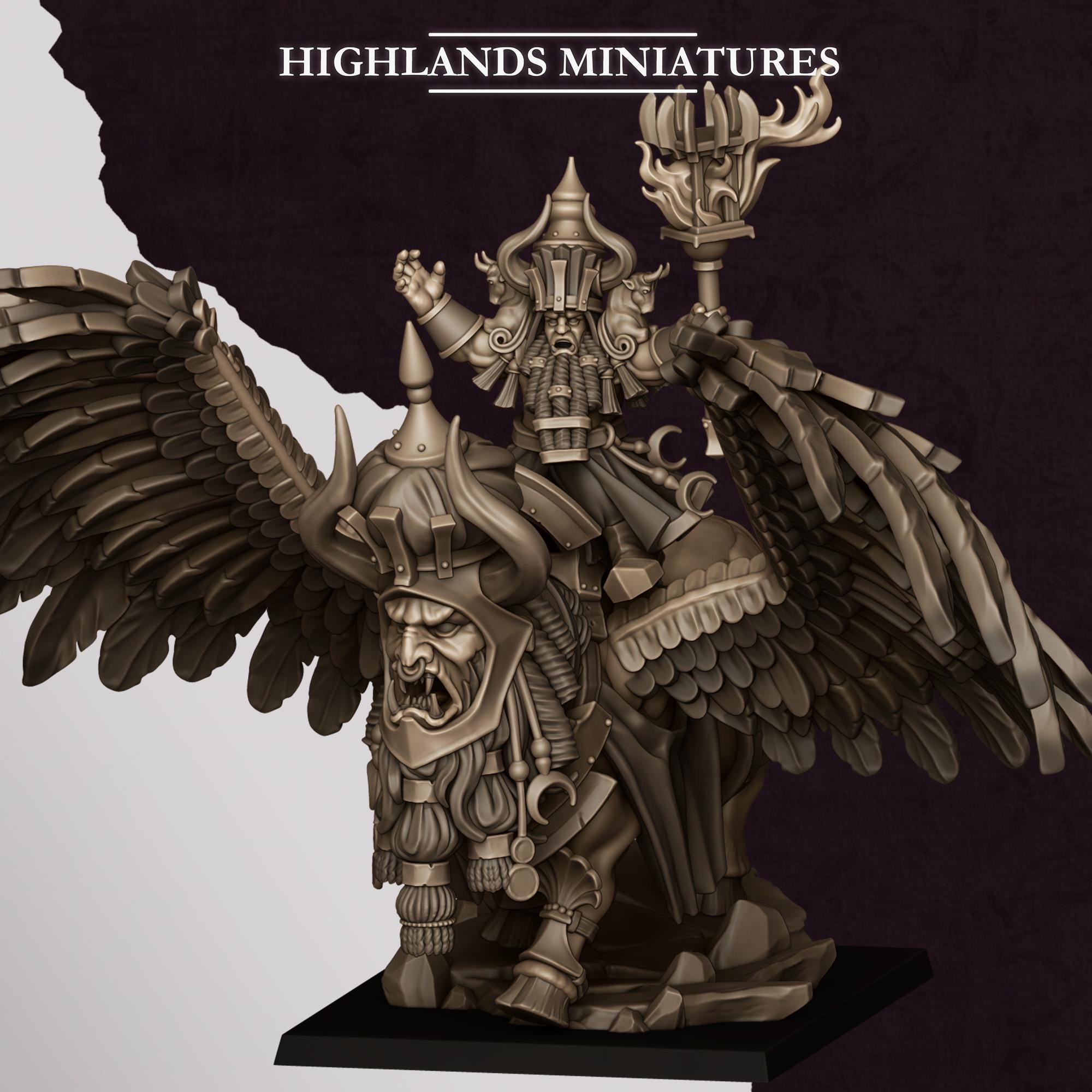 Great Sorcerer of Marduk on Lamassu  - in 12k- by Highlands Miniatures