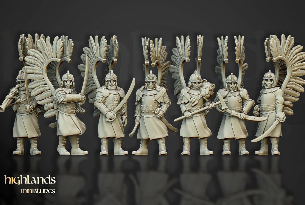 Winged Hussars on foot - 12K Resin Print - Highlands Miniatures