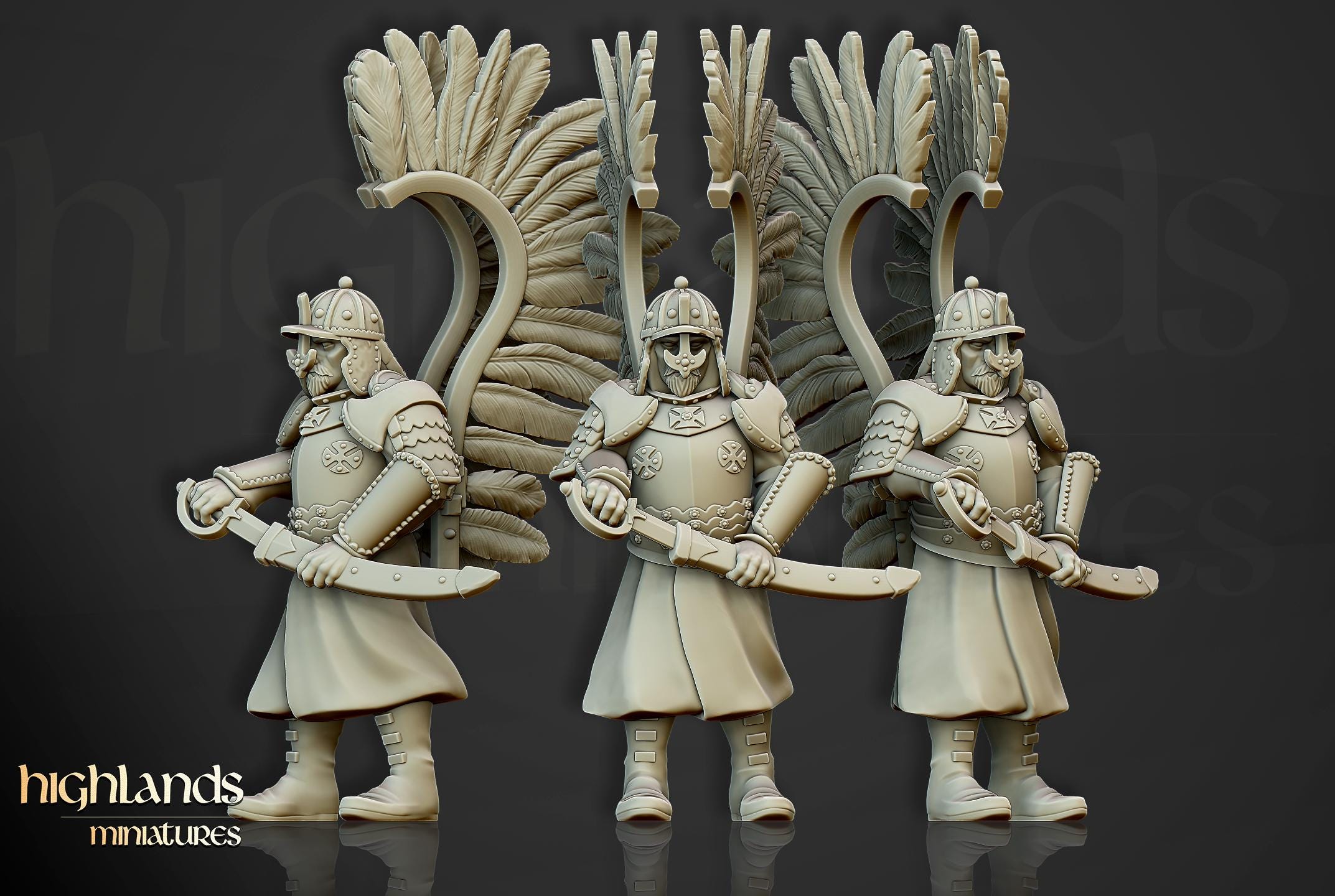 Winged Hussars on foot - 12K Resin Print - Highlands Miniatures