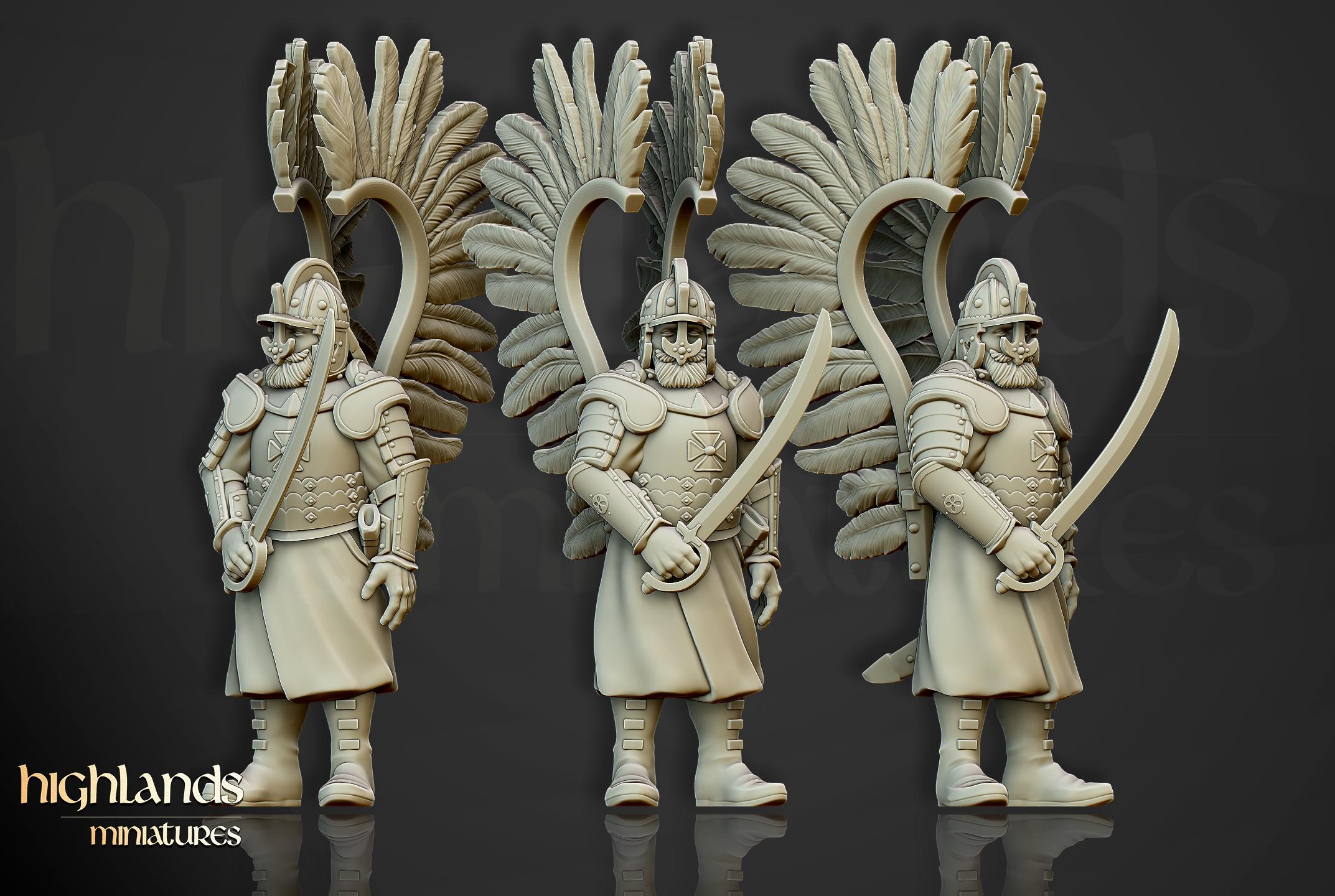 Winged Hussars on foot - 12K Resin Print - Highlands Miniatures