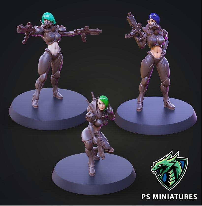 Cyberpunk Mercenaries - 3 Models - 12k Resolution PSminis