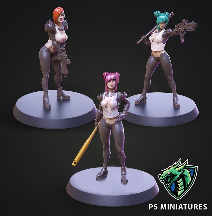 Cyberpunk Scrapper Girls - 3 Models - 12K resolution - PSminis