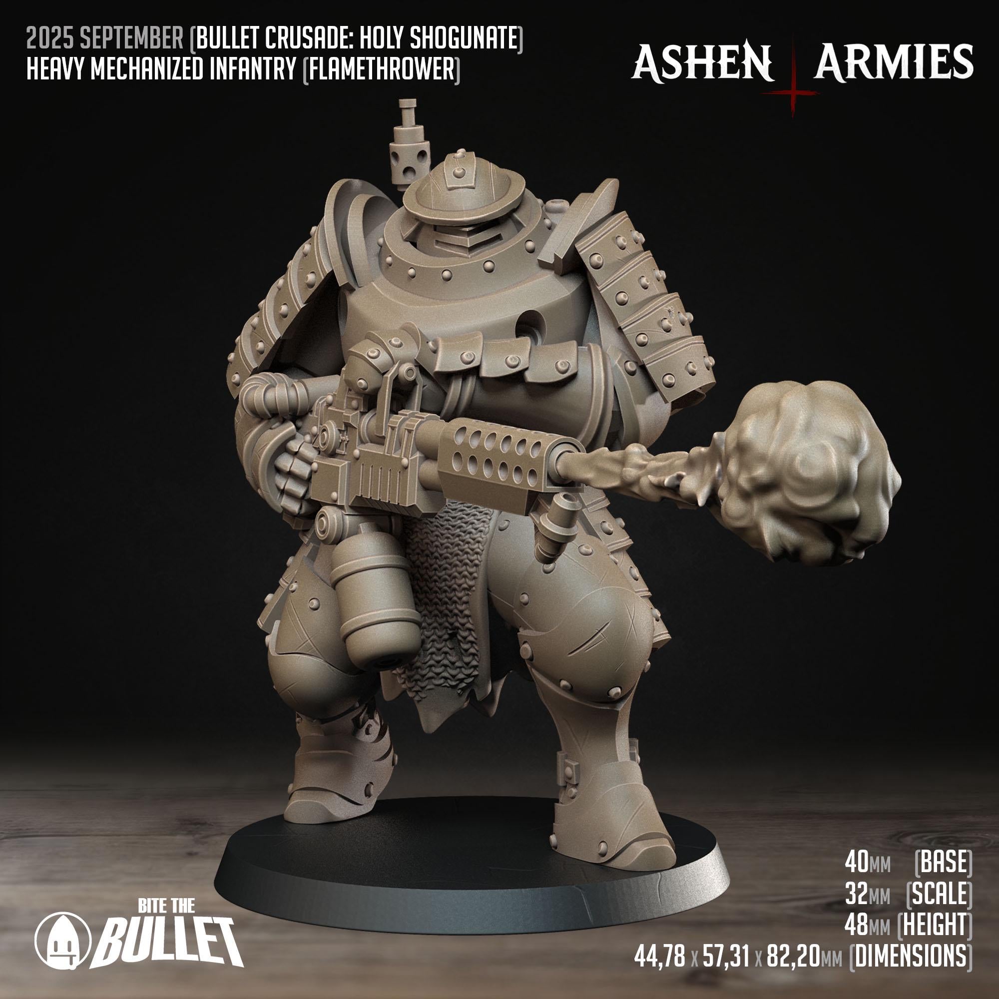 Bullet Crusade | Holy Shogunate - Mechanized Infantry (Flamethrower) - in 12k - by Ashen Armies