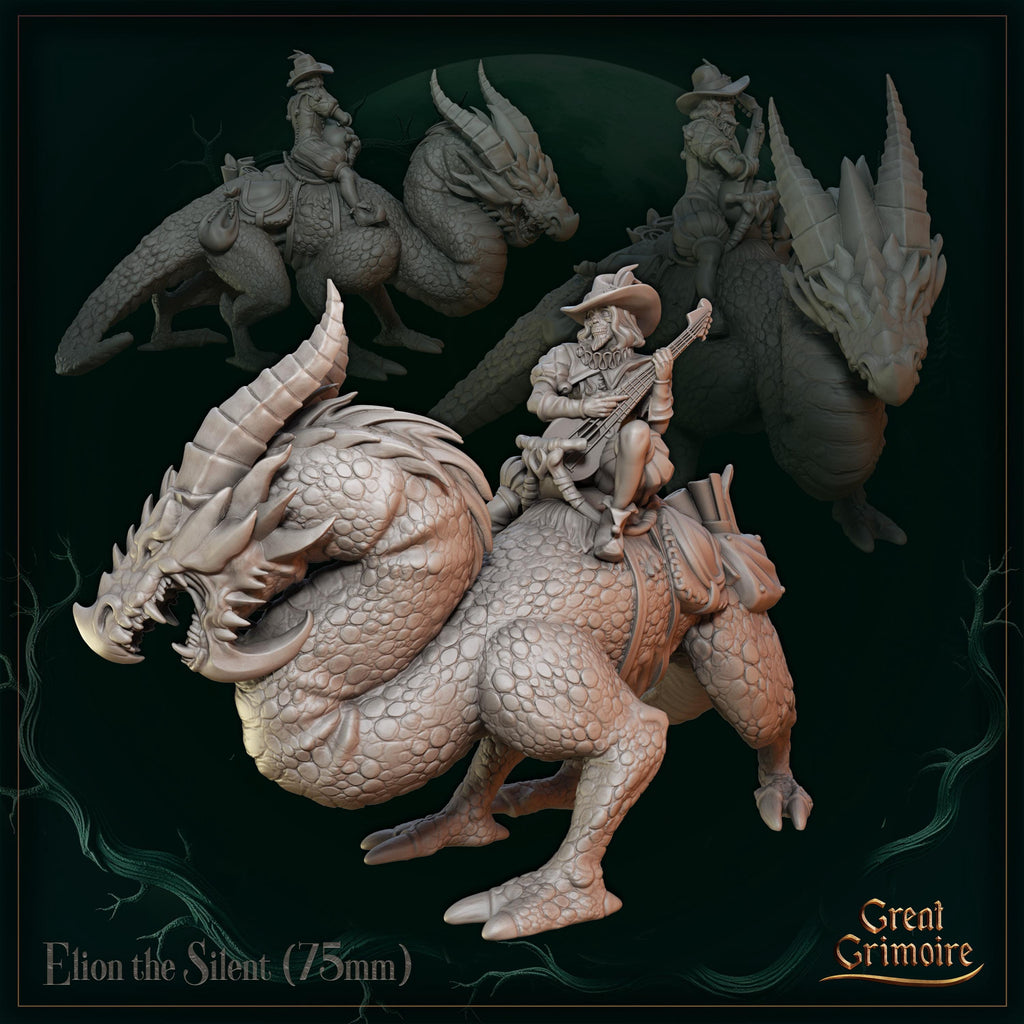 Elion the Silent on dragon - in 12k - by Great Grimoire