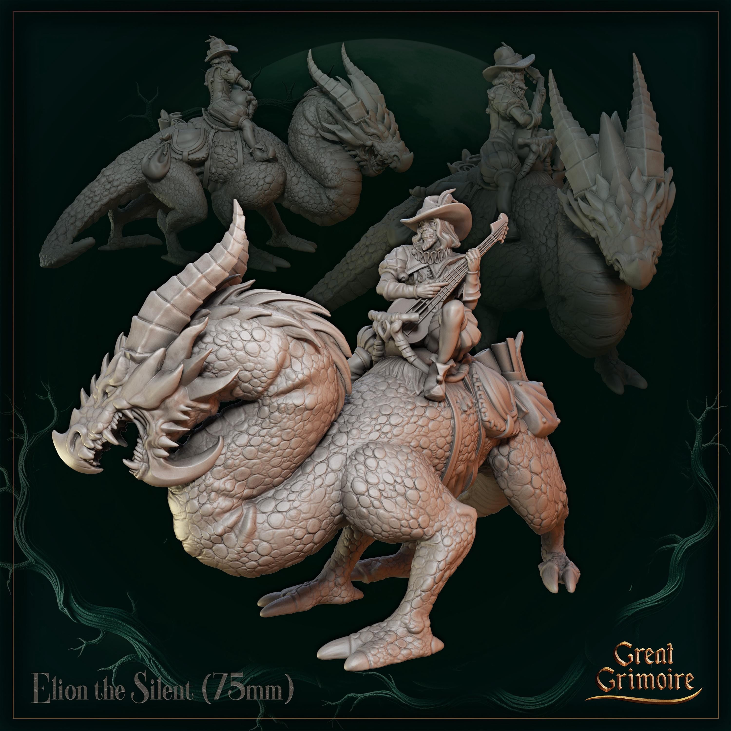 Elion the Silent on dragon - in 12k - by Great Grimoire