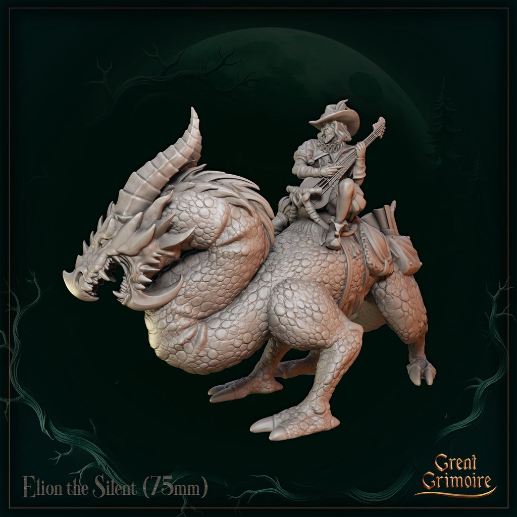 Elion the Silent on dragon - in 12k - by Great Grimoire