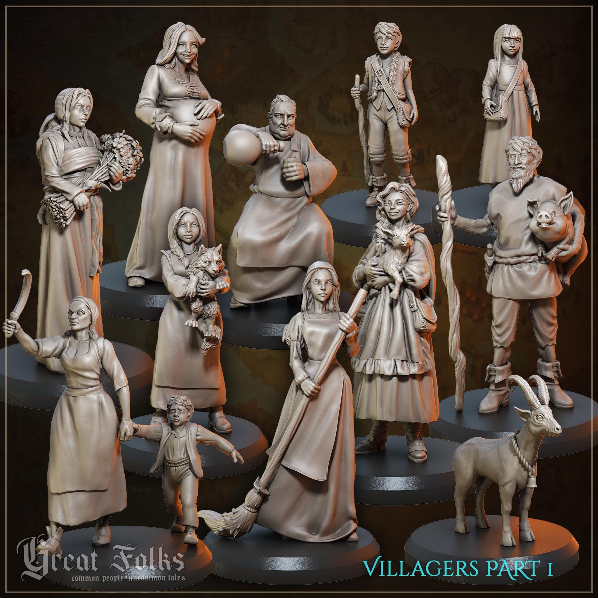 Villagers (Part 1) - 12 model bundle - in 12k - by Great Grimoire