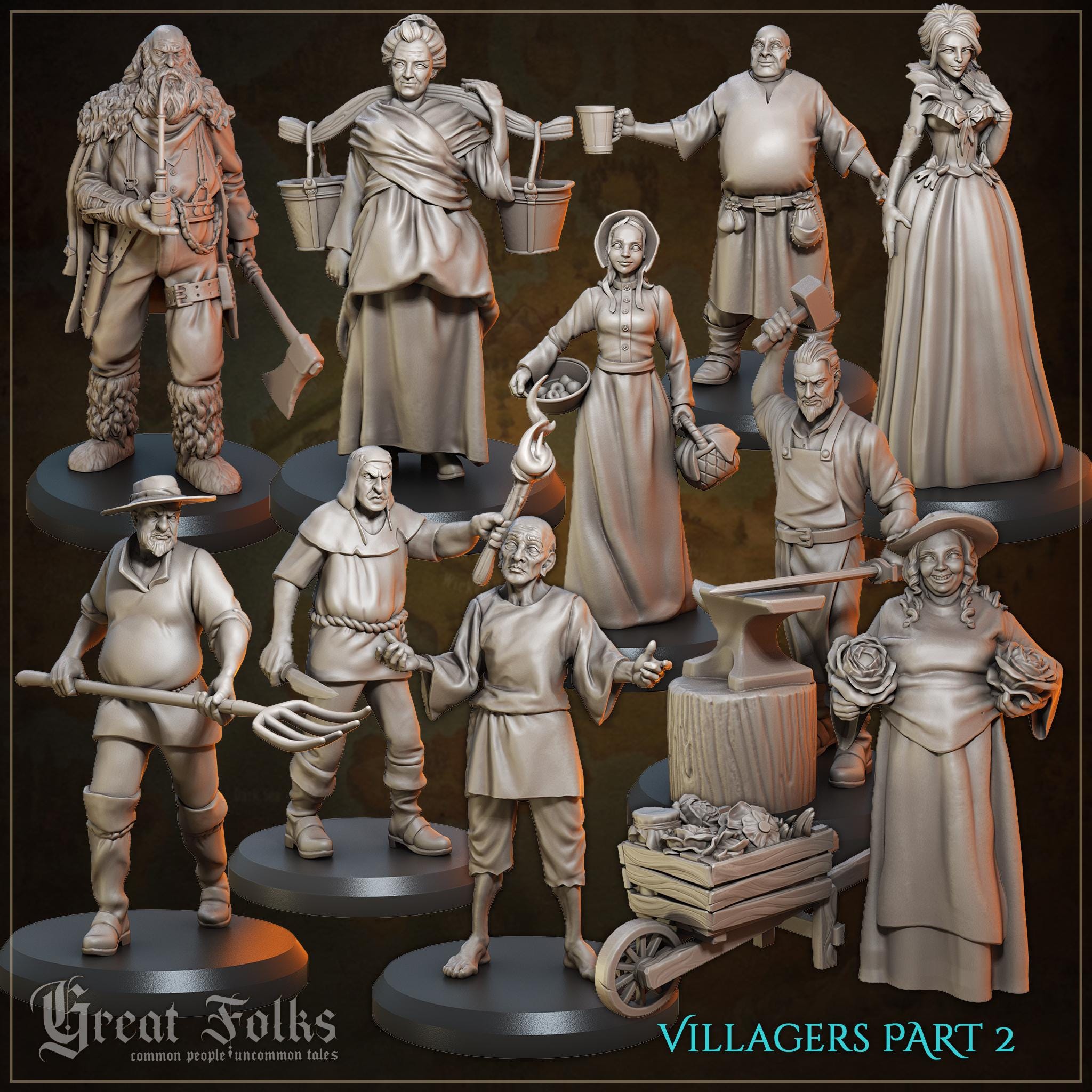 Villagers (Part 2) 12 model bundle  - in 12k - by Great Grimoire