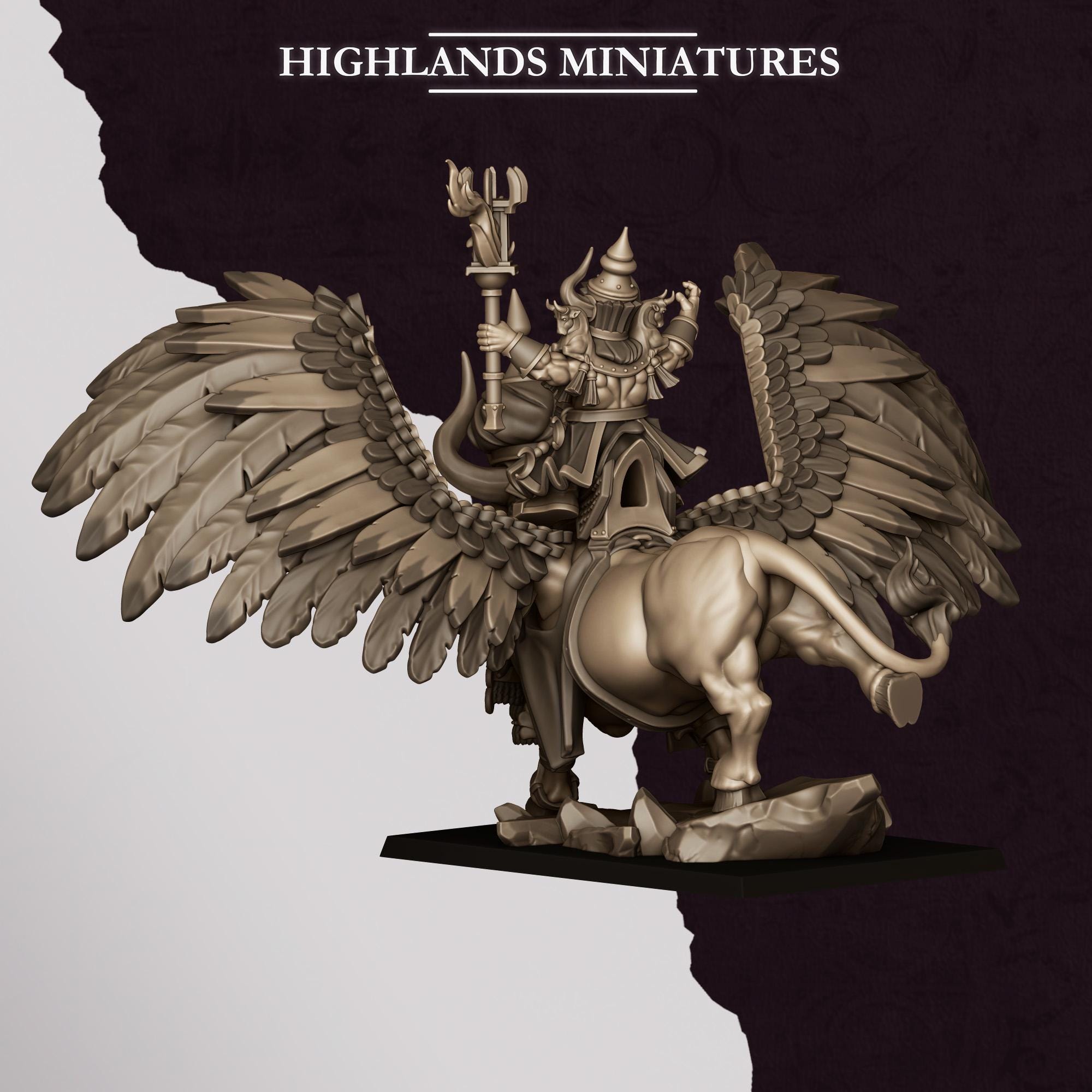 Great Sorcerer of Marduk on Lamassu  - in 12k- by Highlands Miniatures