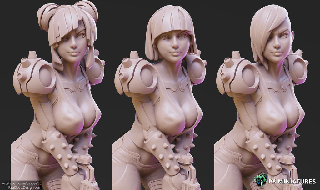 Cyberpunk Scrapper Girls - 3 Models - 12K resolution - PSminis