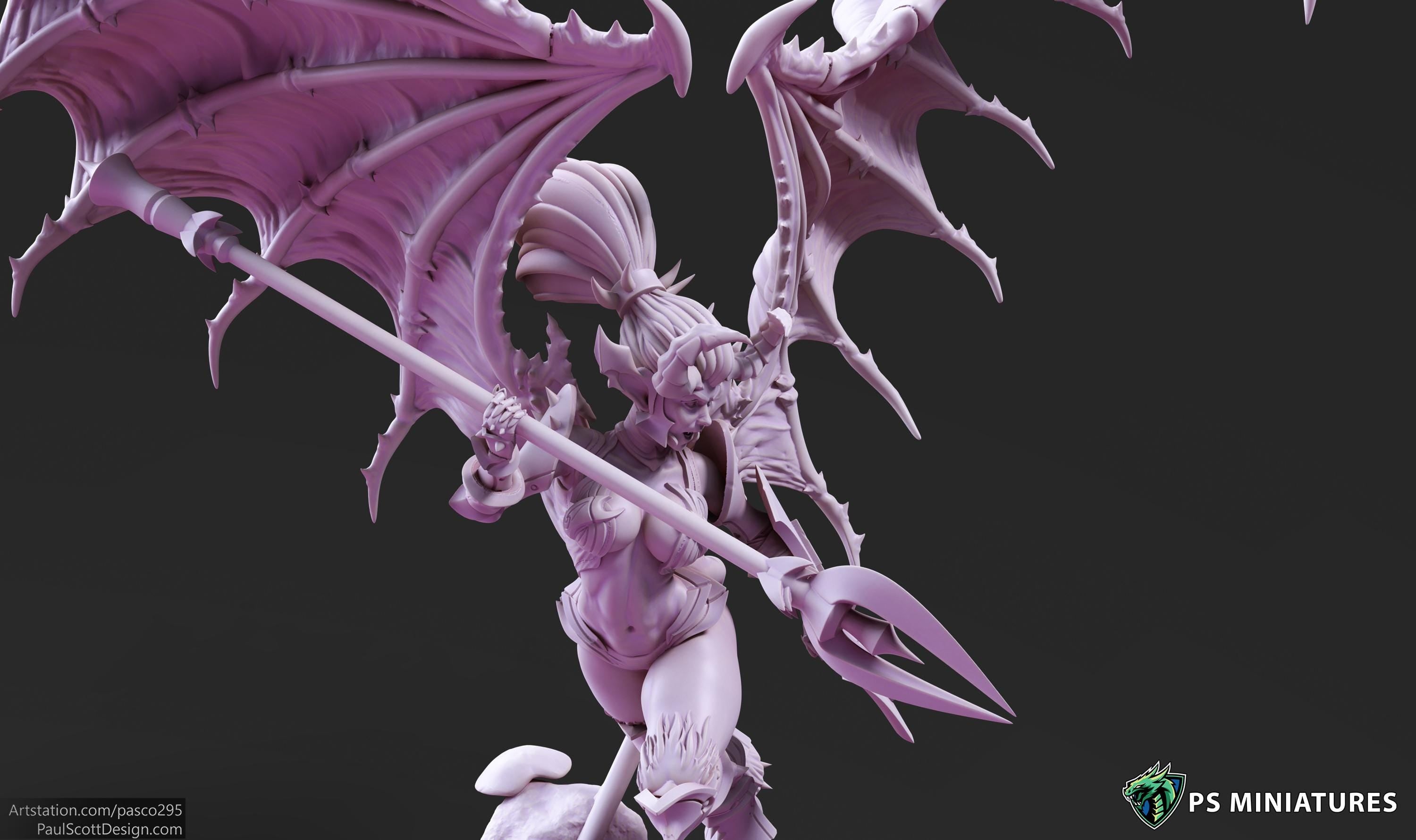 Demonic Harpies- 3 Models - 50mm bases - 12k Resolution - PSMinis